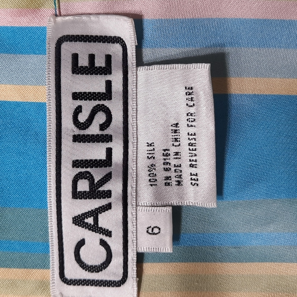 CARLISLE Silk Striped Button Down Blouse Jacket Vintage Office Classic Sz 6 Med - Picture 8 of 10